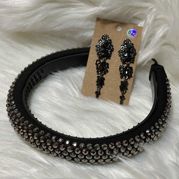 Pink Rhinestone Headband and Earring Set - Picture 7 of 9